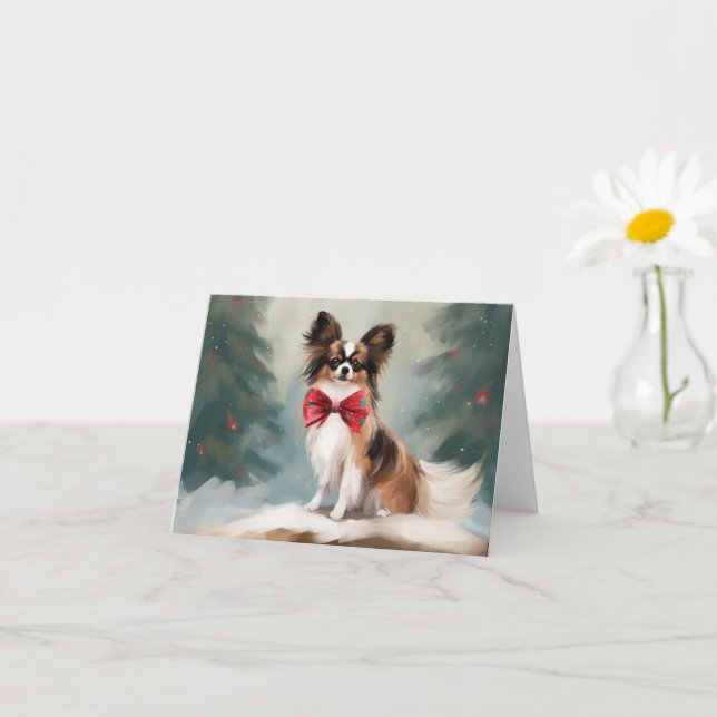 Carte Chien de Papillon à Noël de neige (Petite plante)