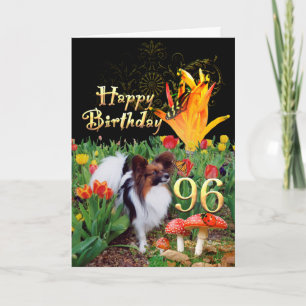Carte Chien de Papillon dans le jardin de tulipes 96 Ann