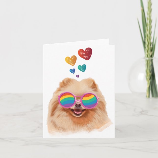 Carte Chien de Poméranie avec Coeurs Saint Valentin (Devant)