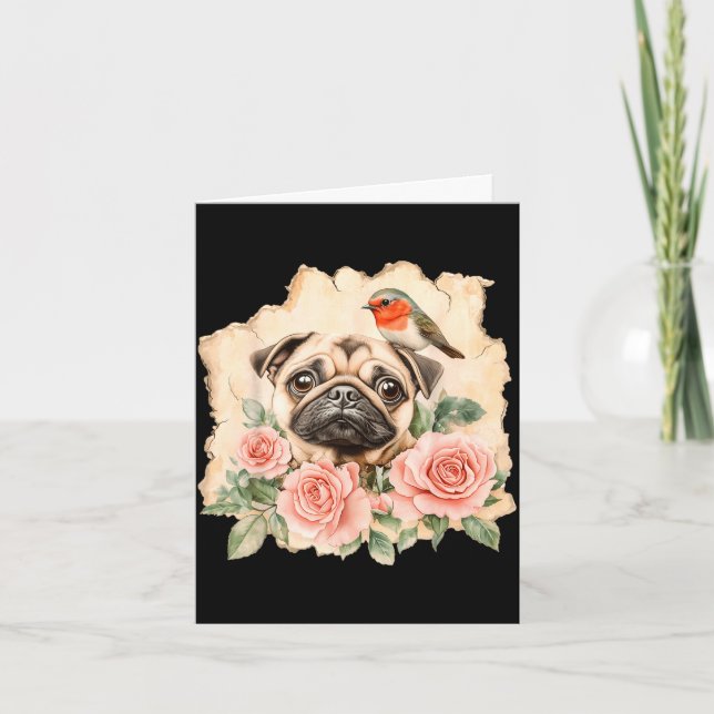 Carte Chien de pug oiseau mignon drôle pug  (Devant)