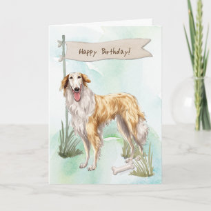 Carte Chien de race Borzoi à l'extérieur sous le signe d