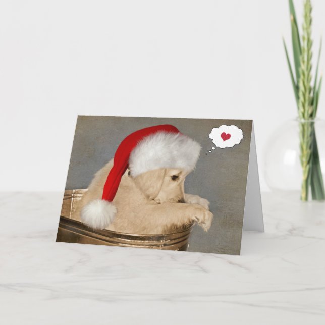 Carte Chien de race Golden Retriever de Noël pensant à v (Devant)