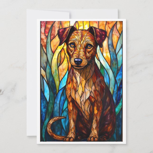 Carte Chien de race mixte de style vitrail plat (Devant)