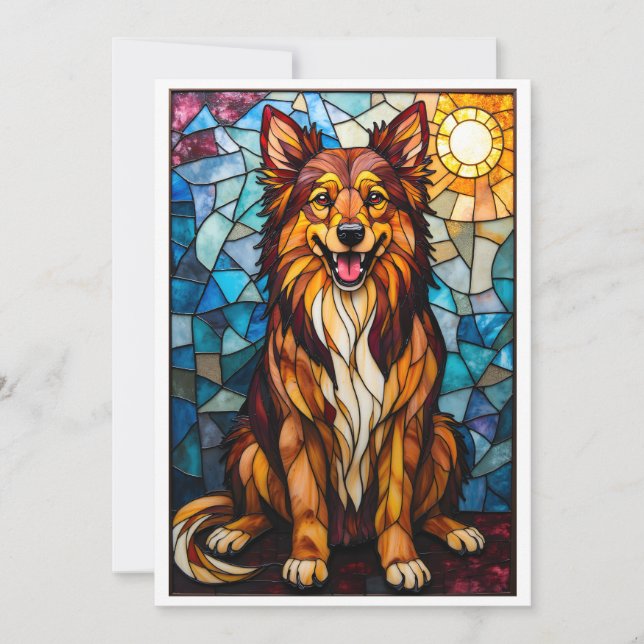 Carte Chien de race mixte de style vitrail plat (Devant)