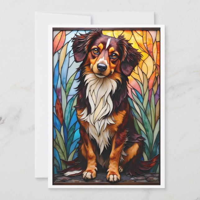 Carte Chien de race mixte de style vitrail plat (Devant)