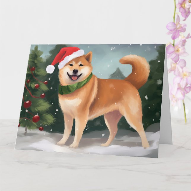 Carte Chien de Shiba Inu à Noël de neige (Orchidée)