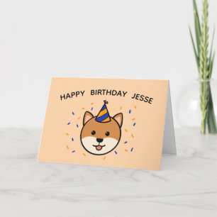 Carte Chien de Shiba Inu Bleu et orange Anniversaire p