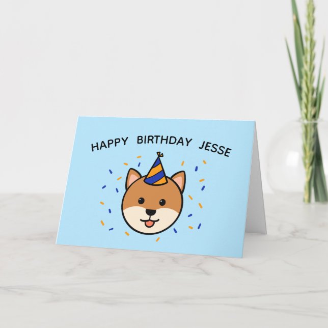Carte Chien de Shiba Inu | Bleu et orange Anniversaire p (Devant)