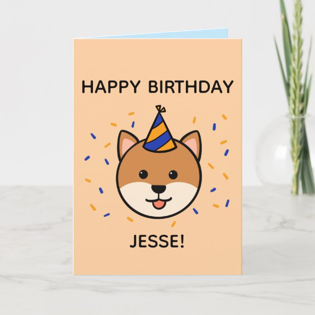 Carte Chien de Shiba Inu | Bleu et orange Anniversaire p (Devant)