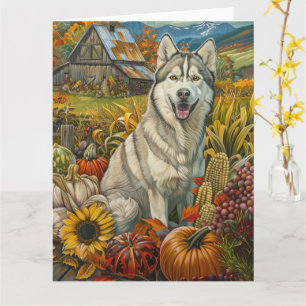Carte Chien de Sibérie Husky Moisson d'automne Thanksgiv