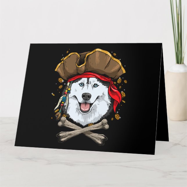 Carte Chien de Sibérie Husky Pirate Jolly roger Drapeau  (Devant)