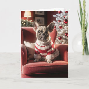 Carte Chien de taureau français de Noël sur une chaise r