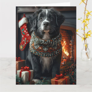 Carte Chien de Terre-Neuve avec des cadeaux de Noël Chem