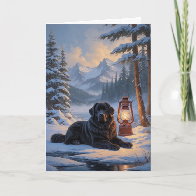 Carte Chien de Terre-Neuve par Peinture hivernale du lac (Devant)