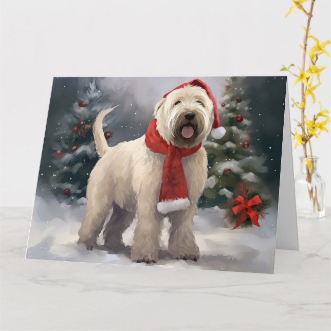 Carte Chien de Terrier rouillé en Noël de neige (Fleur jaune)