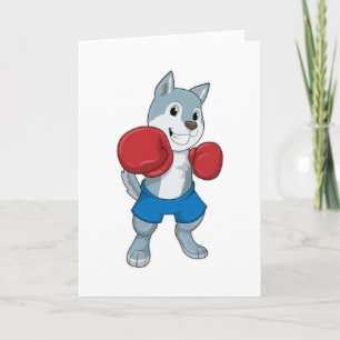 Carte Chien de type Boxer avec gants de boxe