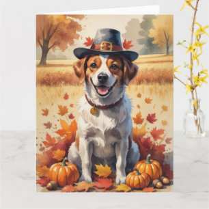 Carte Chien d'eau portugais dans les feuilles d'automne