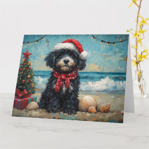 Carte Chien d'eau portugais Noël Vintage Plage