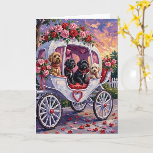 Carte Chien d'eau portugais Saint-Valentin (Fleur jaune)