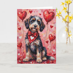Carte Chien d'eau portugais Saint-Valentin avec des cœur