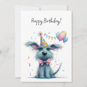 Carte Chien débraillé avec chapeau de fête d'anniversair