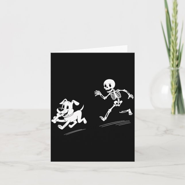 Carte Chien d'Halloween Drôle Squelette Squelette Chassa (Devant)