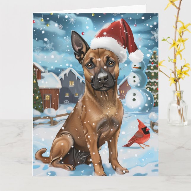 Carte Chien d'hiver belge Malinoi Wonderland Noël (Fleur jaune)