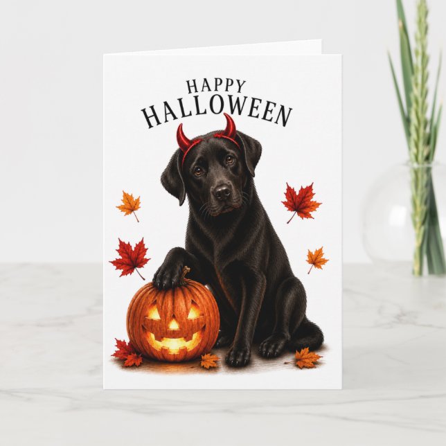 Carte Chien diable d'Halloween Labrador noir (Devant)