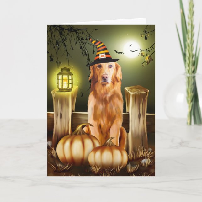 Carte Chien d'or retriever en costume d'Halloween (Devant)