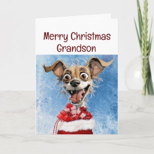 Carte Chien Drôle Petit-Fils Enfants Noël