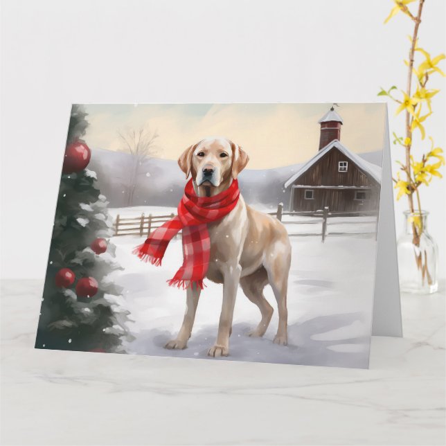 Carte Chien du Labrador à Noël de neige (Fleur jaune)