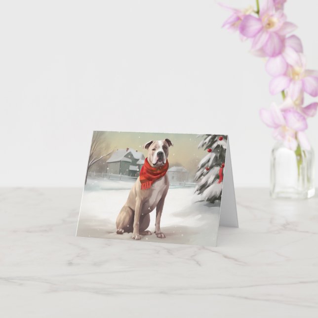 Carte Chien du Staffordshire américain à Noël de neige (Orchidée)