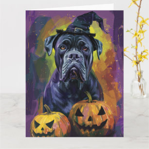 Carte Chien éffrayant Bullmastiff Halloween sorcière et