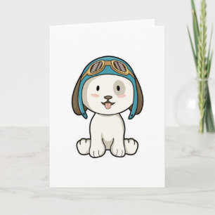 Carte Chien en aviateur avec chapeau et lunettes