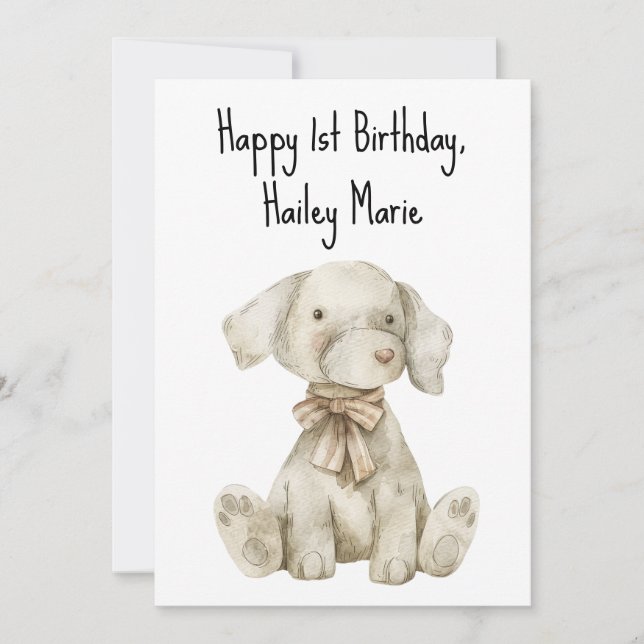 Carte Chien en farci de premier anniversaire personnalis (Devant)