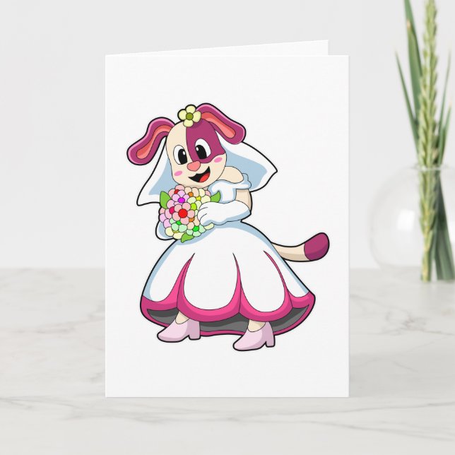 Carte Chien en marié avec robe Mariage & Fleurs (Devant)