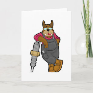 Carte Chien en mécanicien avec bougie d'allumage