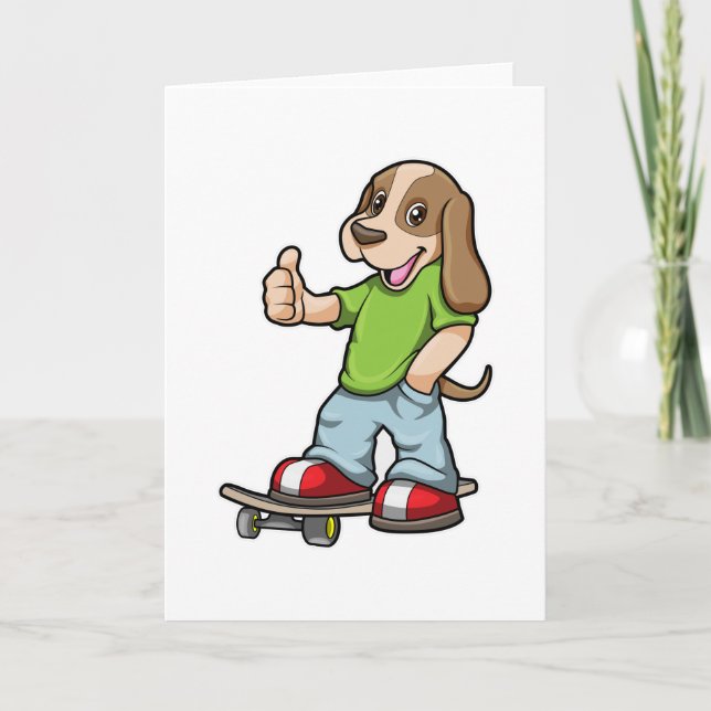 Carte Chien en patineur avec planche à roulettes (Devant)