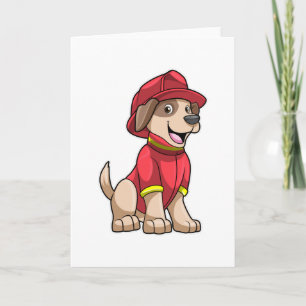 Carte Chien en pompier avec casque de pompier