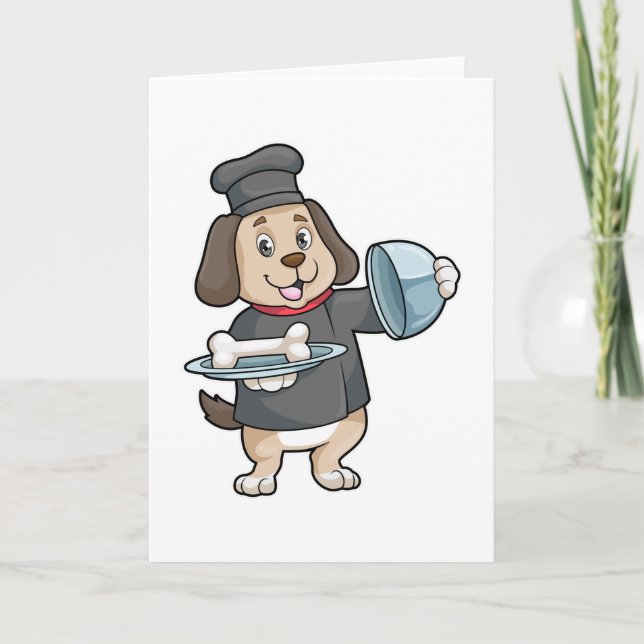 Carte Chien en tant que chef avec plat et os (Devant)