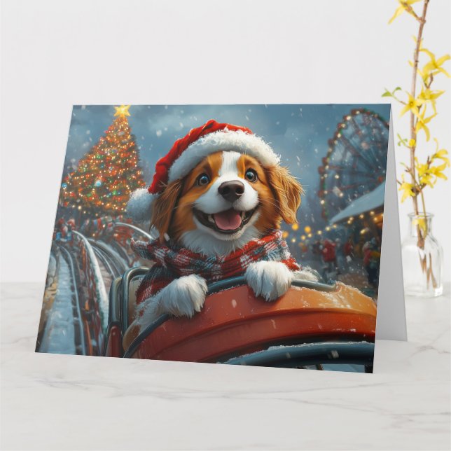 Carte Chien Épagneul Breton Noël (Fleur jaune)