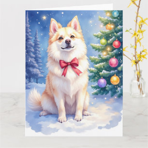 Carte Chien esquimau américain à l'aquarelle Noël scinti
