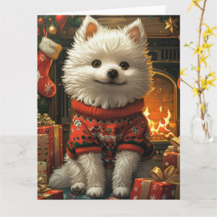 Carte Chien Esquimau Américain avec des cadeaux de Noël 