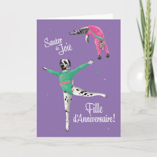 Carte Chien et conversation gymnaste sautent anniversair