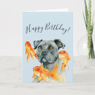 Carte Chien et poissons d'or   Joyeux anniversaire