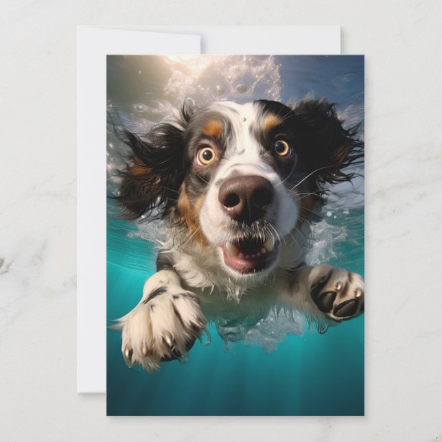 Carte Chien Excité Nageant Sous L'eau Design (Devant)