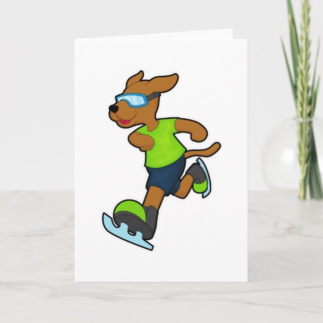 Carte Chien faisant du patin à glace avec des lunettes (Devant)