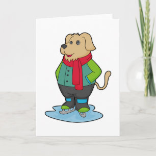 Carte Chien faisant du patin à glace avec des patins à g