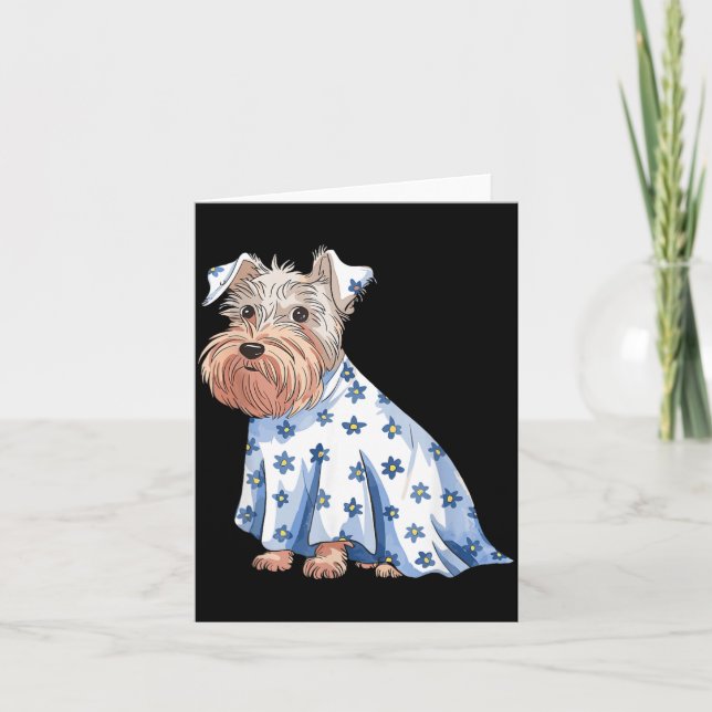 Carte Chien fantôme d'Halloween avec des fleurs drôle d' (Devant)