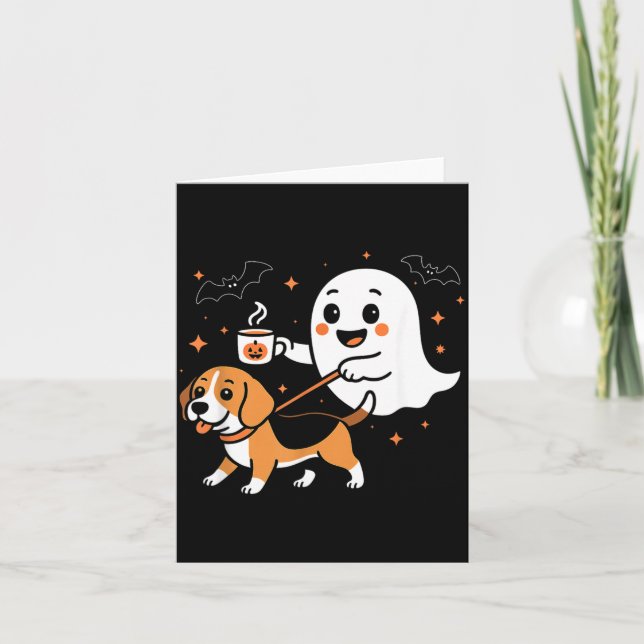 Carte Chien fantôme drôle de Beagle Halloween Saison Sai (Devant)